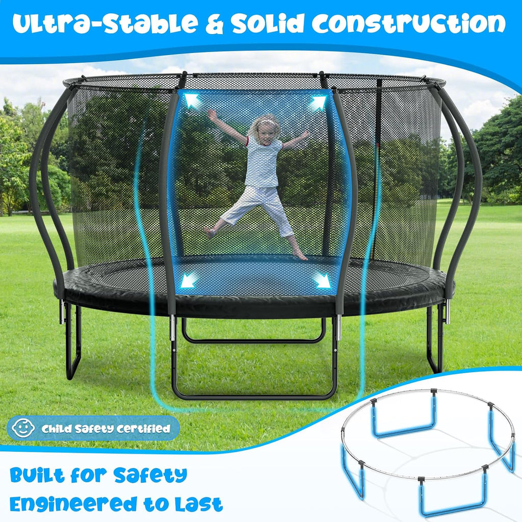 Trampoline Outdoor, 8FT 10FT 12FT 14FT Trampoline for Kids with Enclosure and Double-Sided Color - Blue&Black, ASTM
