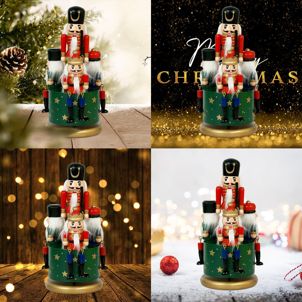 Nutcracker Christmas Decorations of Music Box - Wooden Nutcracker Figures Christmas Ornaments Gifts for Indoor