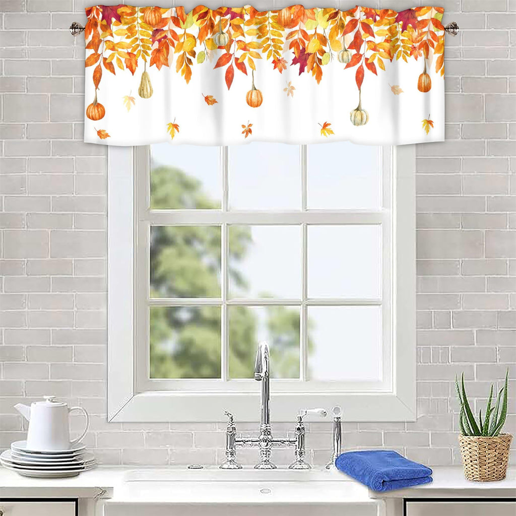Fall Maple Leaves Curtain Valance 1 Panel, Rod Pocket 54x18 in