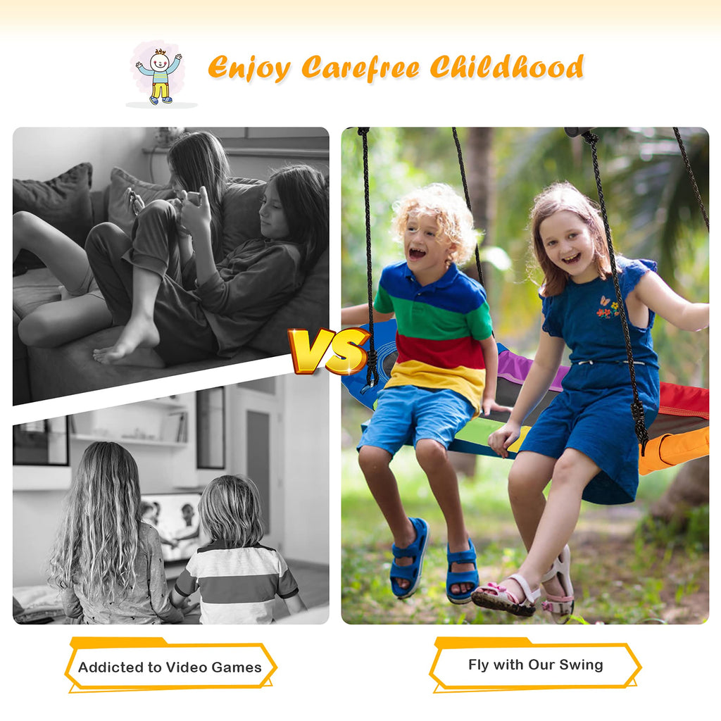Surfing Tree Swing, Platform Swing with Soft Handles and Adjustable Height, Saucer Tree Swing with Stable Metal Frame
