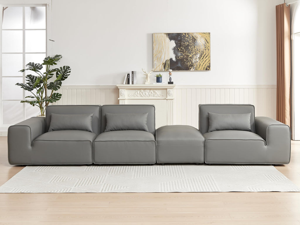 134" Oversized Minimalist-Modern Modular Sectional Sofa, Low Profile Feather Deep Seats Upholstered in Imitation