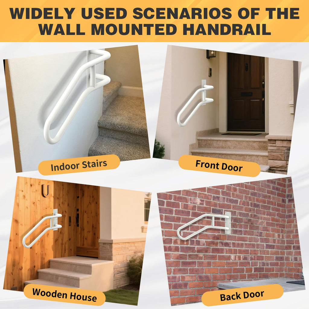 Left Side Wall Mounted handrail, Door Stair Railing for 1-3 Steps, White