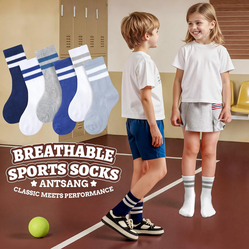 Kids School Athletic Sports Cotton Socks,Teen Girls Boys Crew Socks