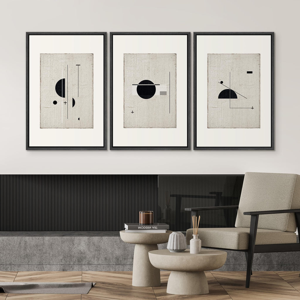 Framed Canvas Print Wall Art Set Mid-Century Modern Geometric Polygons Abstract Shapes Illustrations Modern Art