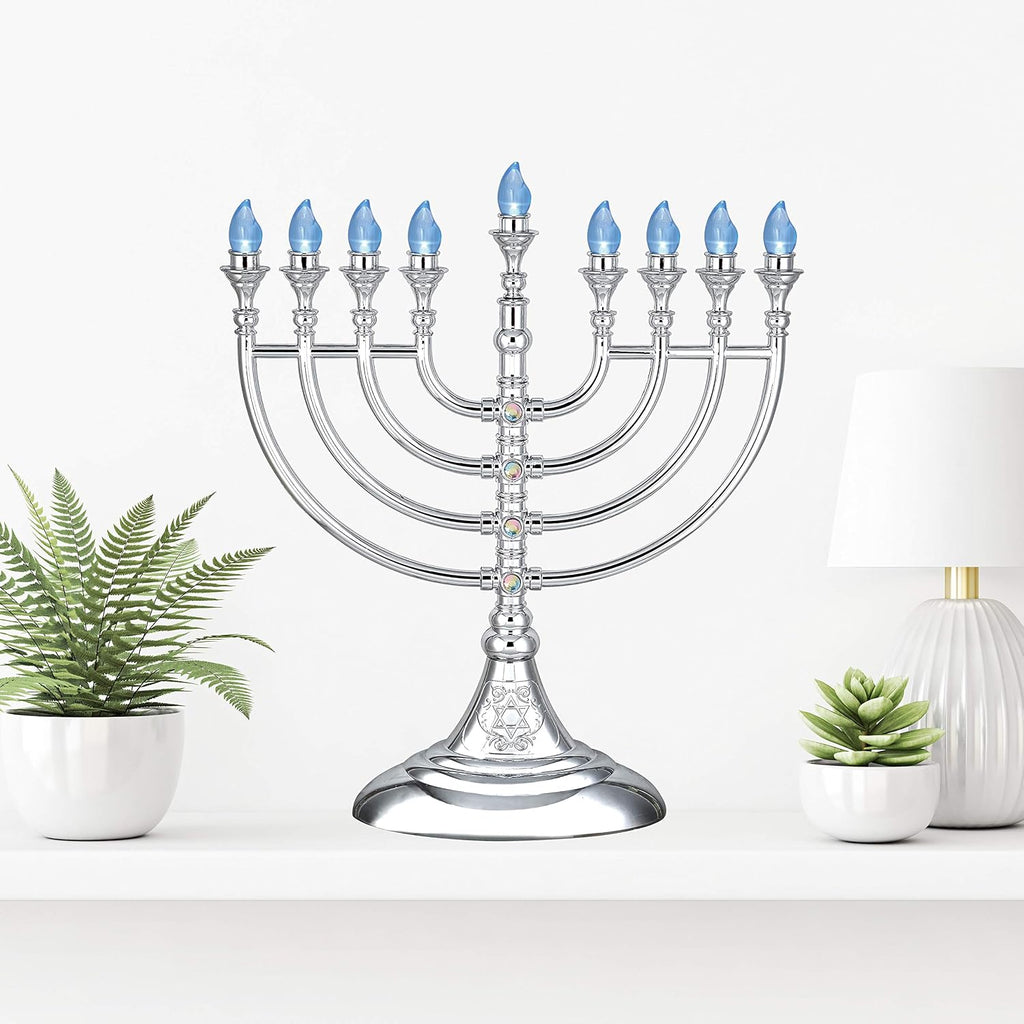 Traditional LED Electric Hanukkah - Battery or USB Powered, Includes Micro USB Cable (Metallic Silver, 6) - Set of 6