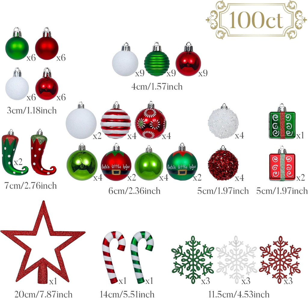 100ct Christmas Ball Ornaments Tree Decorations Set