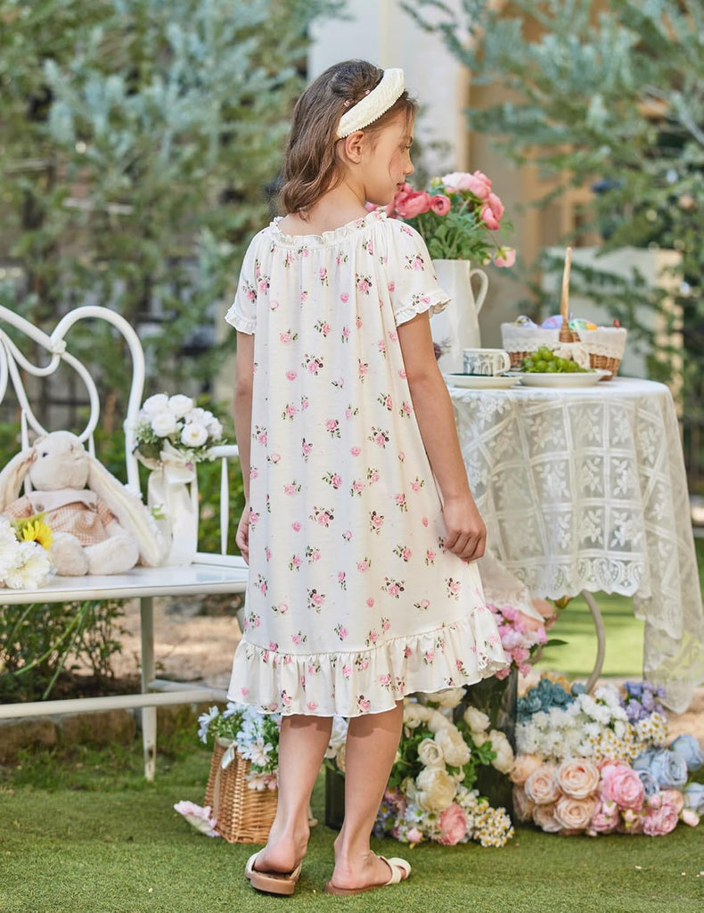Girls Nightgowns Short Sleeve Sleepwear Soft Princess Pajama Dress