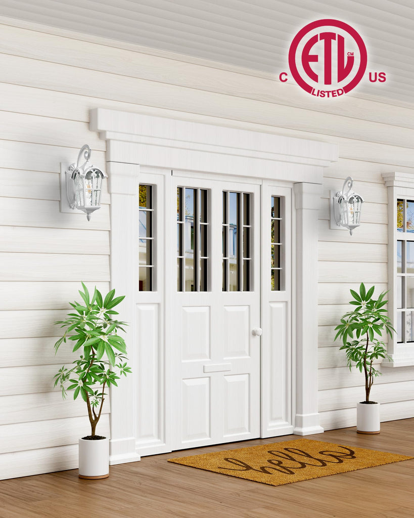 White Porch Lights Outdoor, Dusk to Dawn Light Fixtures Wall Mount