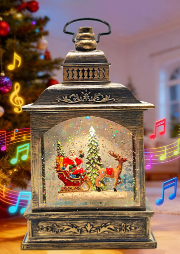 Christmas Snow Globes Lantern Lighted Water Glittering,with Santa Claus Projection/6H Timer/Music,Christmas