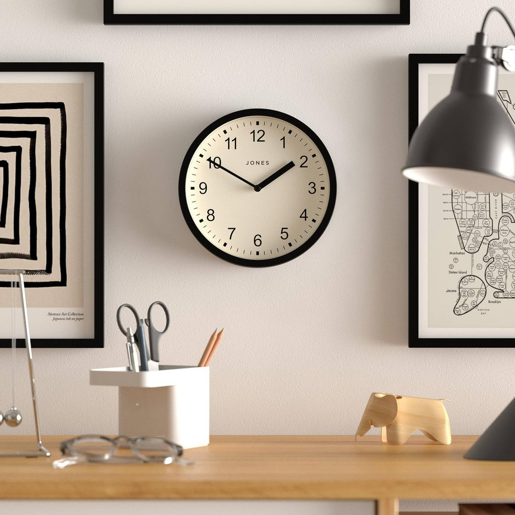 Spin wall Clock | Small Modern Round Clock | 8" | Black
