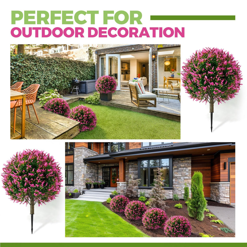 Fall Artificial Topiary Trees Outdoor, 24 Inch, 4 Pack, Fuchsia