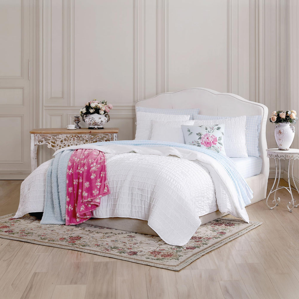 Quilt Set, Reversible Cotton Bedding with Matching Shams, Beautifully Ruched Home Decor for All Seasons (Seren