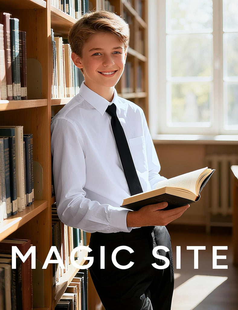 Boys Long Sleeve Button-Down Dress Shirts with Tie: 2 Fabrics (Stretch/Standard) & 2 Fits (Regular/Husky)