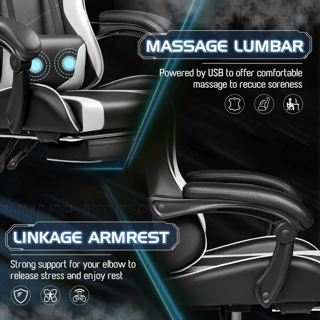 Gaming Chair, Video Game Chair with Footrest and Massage Lumbar Support, Ergonomic Computer Chair Height Adjustable