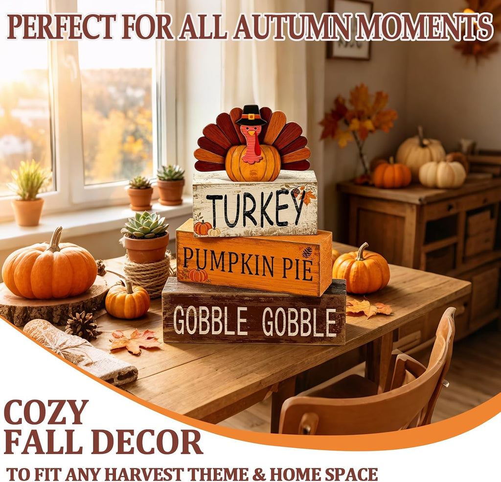 Turkey Fall Thanksgiving Decor, Fall Decorations - Set of 4