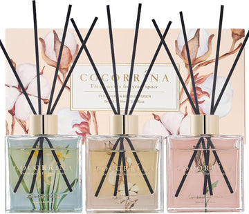 Reed Diffuser-3 Pack/ 3.04 Fl.oz Diffuser with 24 Sticks Cashmere Vanilla/Sandalwood Rose/Clean Linen Reed - Set of 3