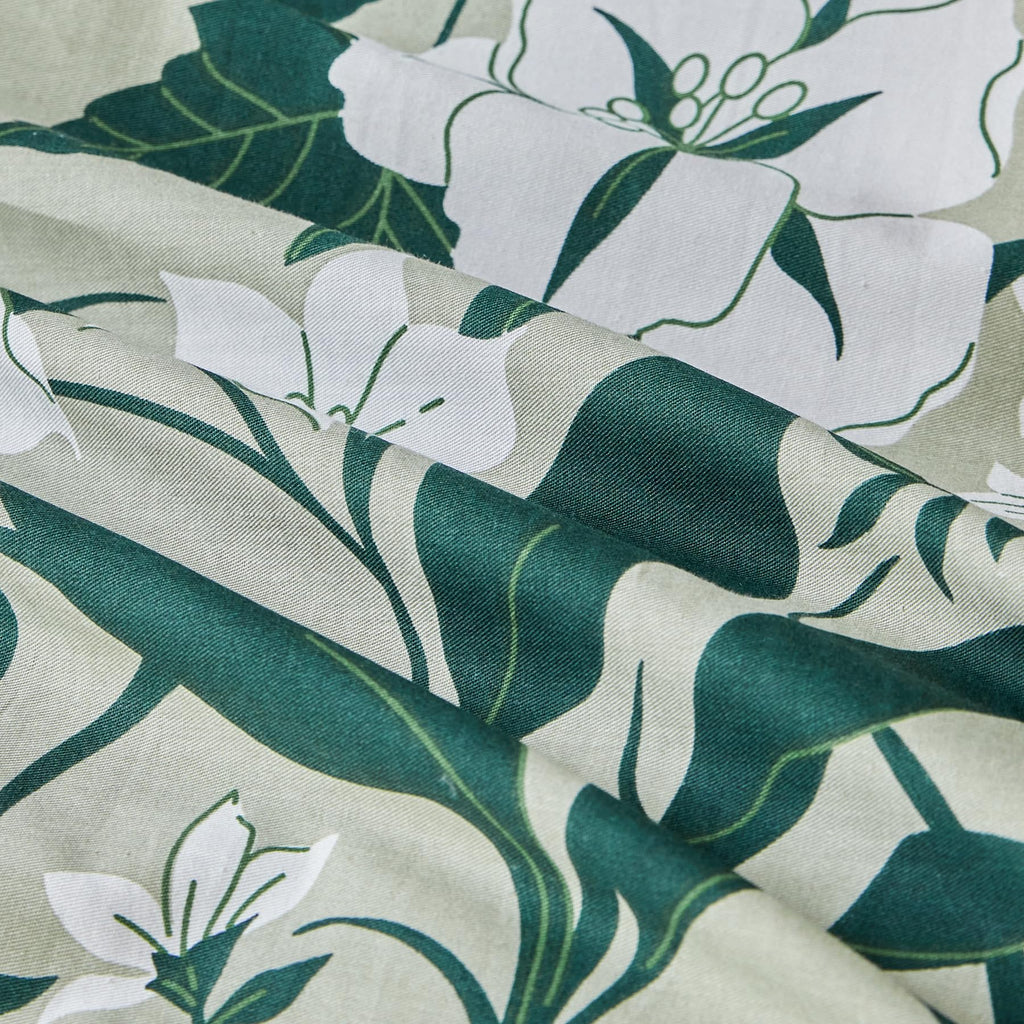 Green Botanical Ruffle Duvet Cover 100% Cotton 3 Pcs Set