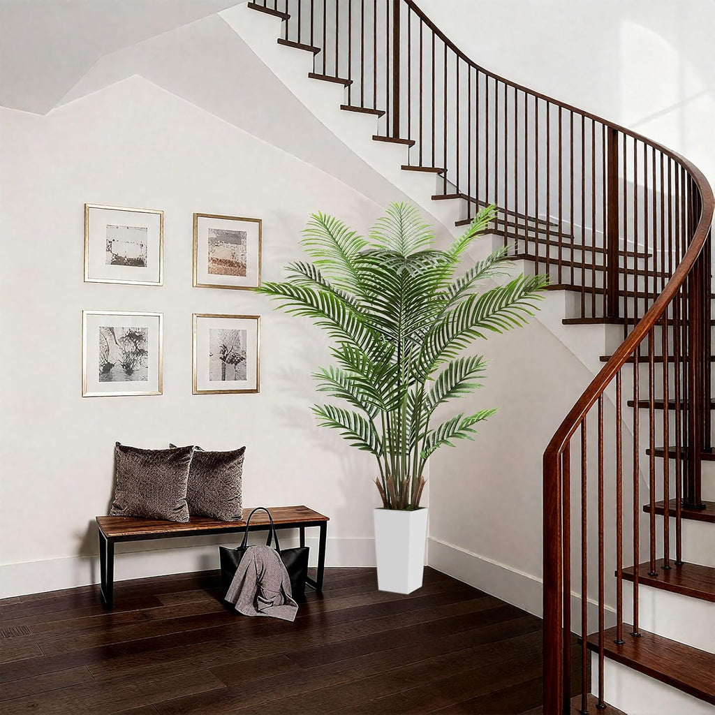 Artificial Palm Tree 6FT - Lifelike Fake Areca Palm Tree with White Tall Planter - Faux Indoor Tropical Floor Plant