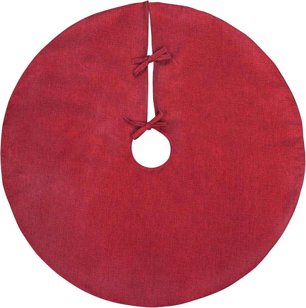 Christmas Tree Skirt, 36 inches Burgundy Burlap Double-Layer Plain Xmas Small Tree Skirt, Rustic Xmas Tree Holiday