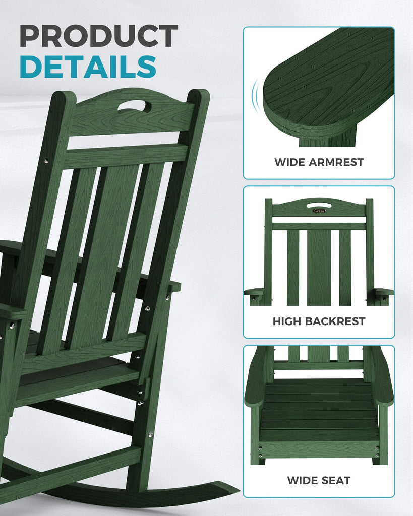 Oversized Outdoor Rocking Chairs Set of 8, 380lbs Heavy-Duty Large Patio Rocker, High Back Cozy Porch Chairs, Weather