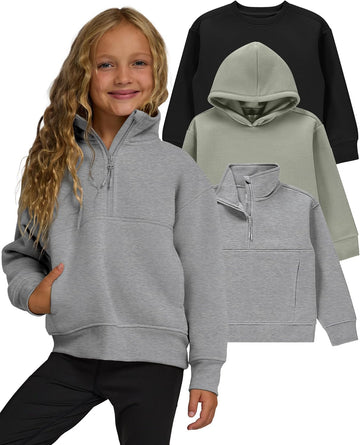 Girls Hoodies 3 Pack Girls Sweatshirt, Crewneck, Quarter Zip Fleece Teen Hoodie