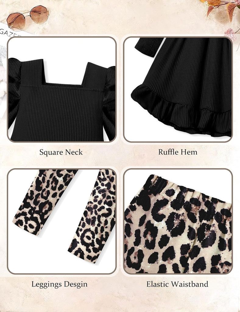 Toddler Girl Clothes Square Neck Ruffle Hem Long Sleeve Top Floral Print Leggings Fall Outfits Kids Clothing Sets