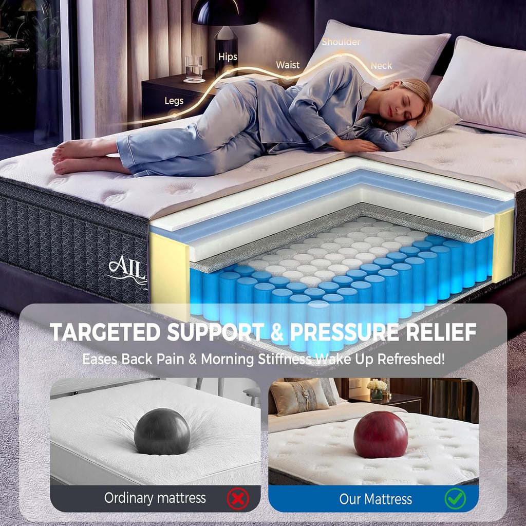 Queen Mattress, 12 Inch Queen Hybrid Mattress in a Box, Medium Firm with Upgraded Pocket Springs for Superior Motion