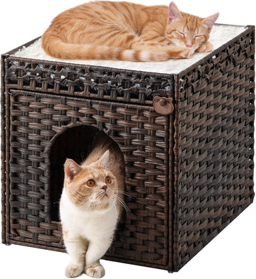 Cat Beds for Indoor Cats Extra Large Double PE Rattan, Brown