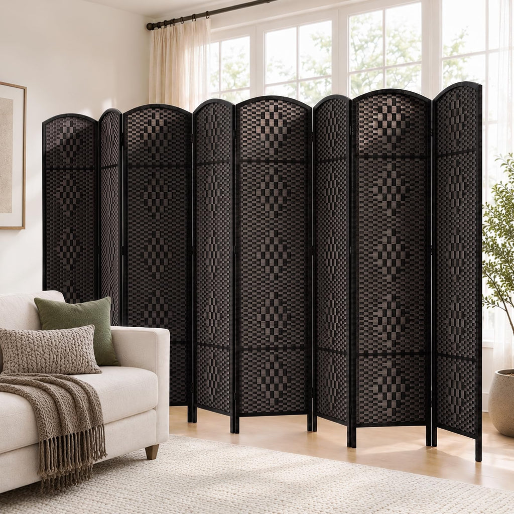 Room Divider, Folding Privacy Screen, 8Panel Wall Divider, Dark Mocha