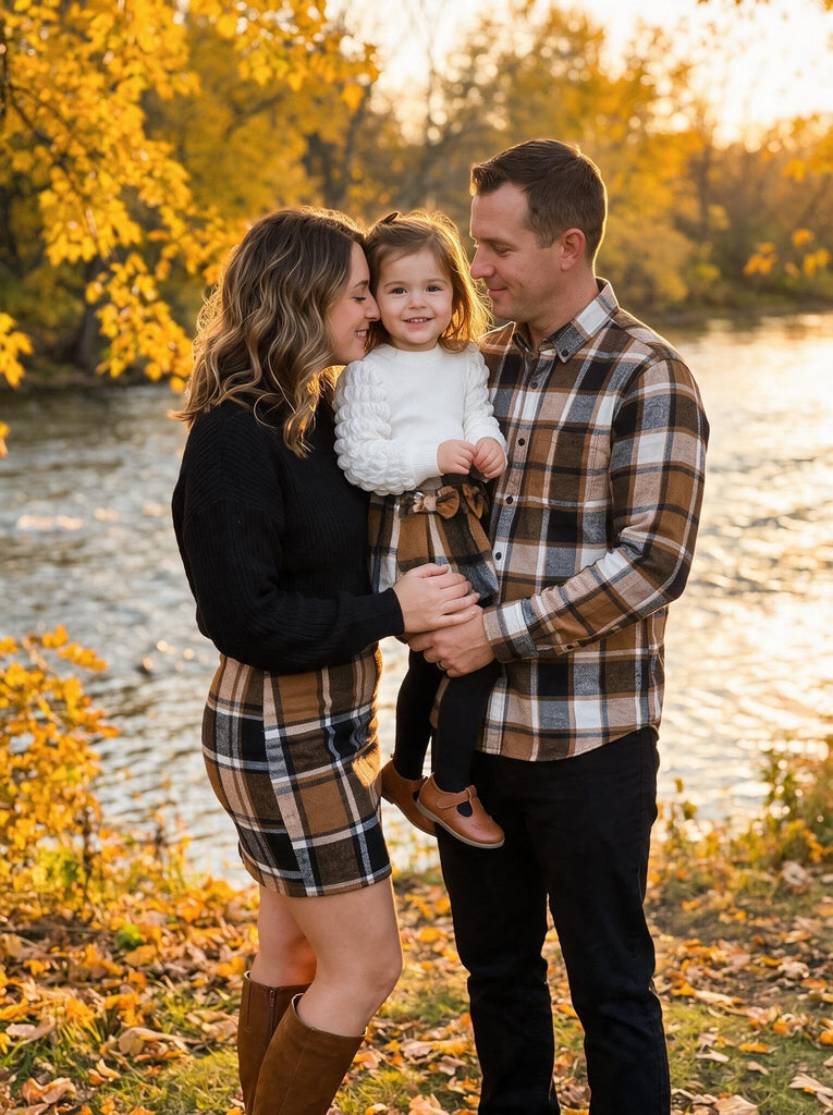 Toddler Girls Plaid Outfits Girls Puff Sleeve Knit Ribbed Shirt Tops Plaid Skirt Set Kids Fall Winter