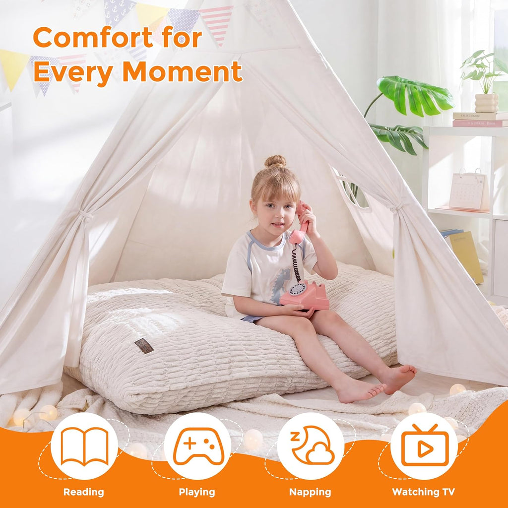 Kids Bean Bag Chair, 3 in 1 Convertible Bean Bag Sofa with Removable Cover for Children, Soft Floor Lounger
