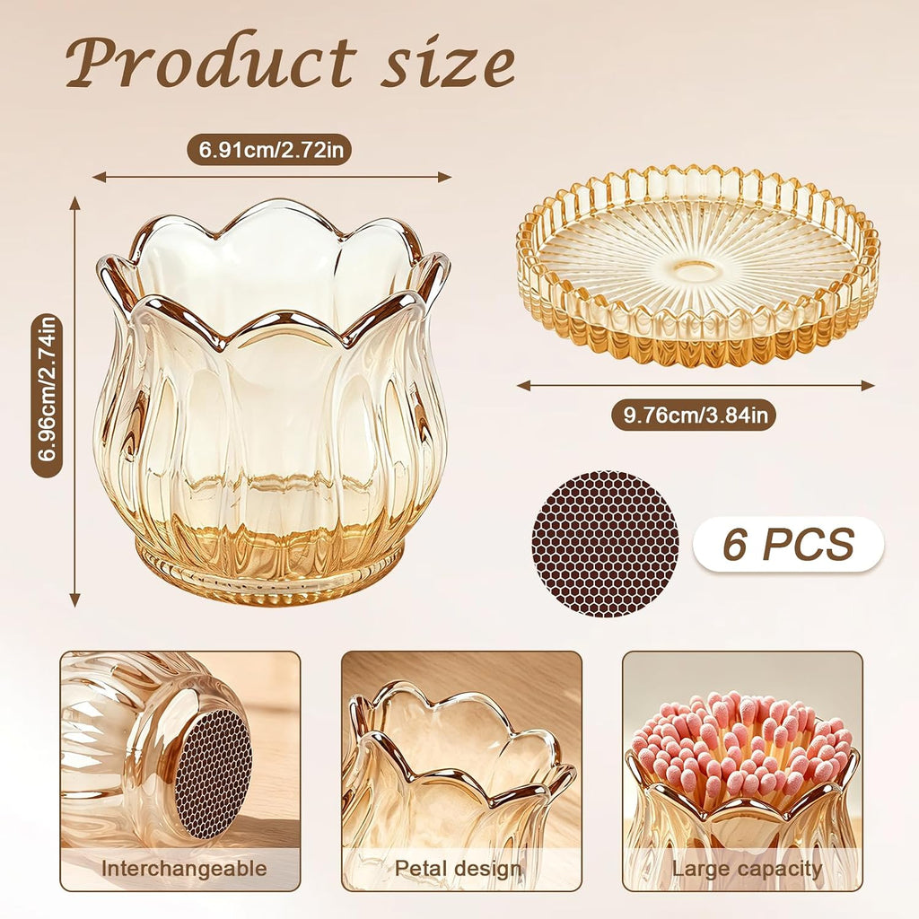 Glass Match Holder with Striker, Lily Shape Match Jar,Clear:Lily:1