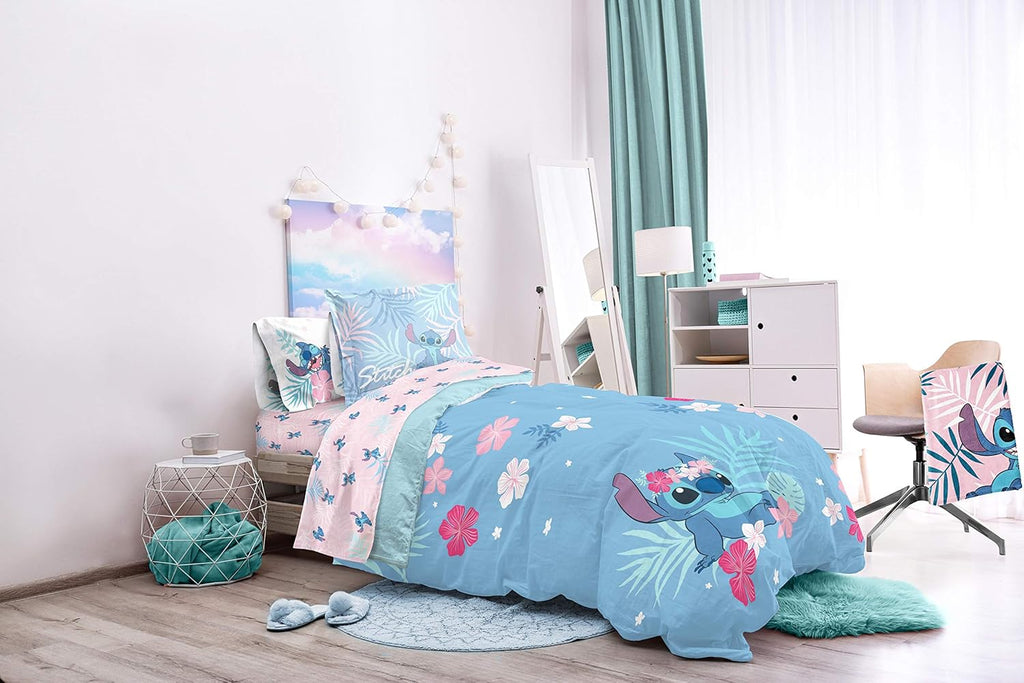 Lilo & Stitch Twin Comforter Set - 5 Piece Kids Bed in a Bag Reversible Comforter & Sheet Set, Girls Twin Bedding