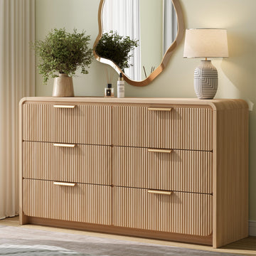 47" Fluted 6-Drawer Dresser, Light Oak