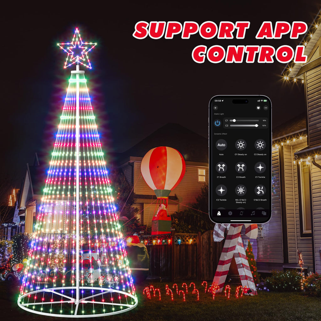 Outdoor Christmas Tree, 12 ft Prelit Christmas Tree, Smart Cone Outside Christmas Trees Light Show, App Control with
