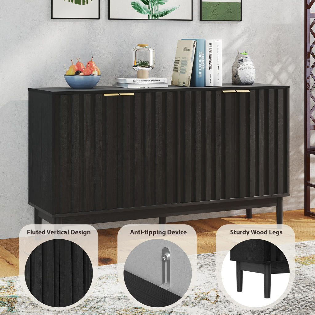 55" Fluted Buffet Cabinet with Storage, Accent Cabinets, Black