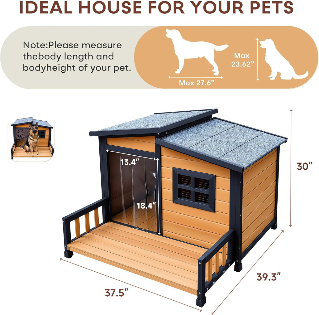 Large Dog House Outdoor Elevated Wooden Dog Kennel with Porch Brown 39"