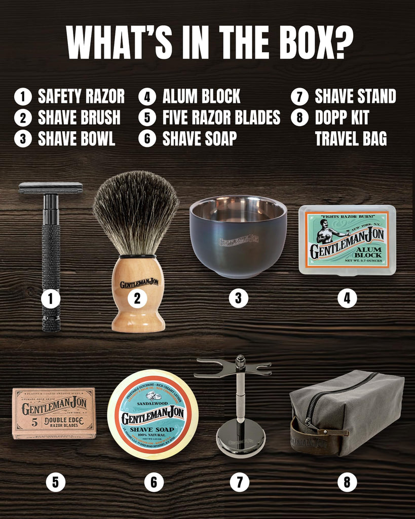 Deluxe Vintage Shaving Kit - 8pc Men's Safety Razor Gift Set