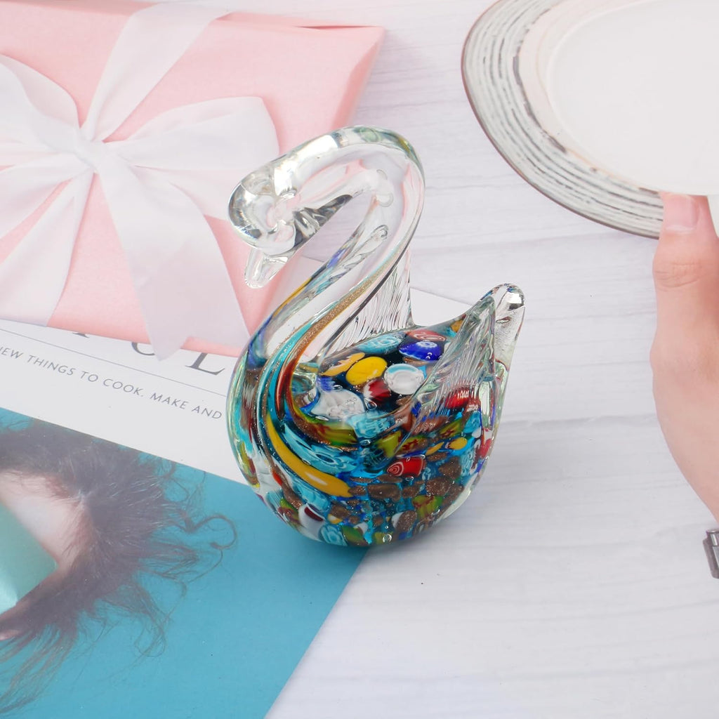 Art Glass Murano swan Figurine Blown Animal Sculpture Statue Paperweight Gift Collectible Home Desk Decoration