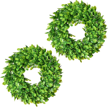 Artificial Boxwood Wreath - 11" Mini Green Wreath for Wall, Window, Table Decoration - Set of 2