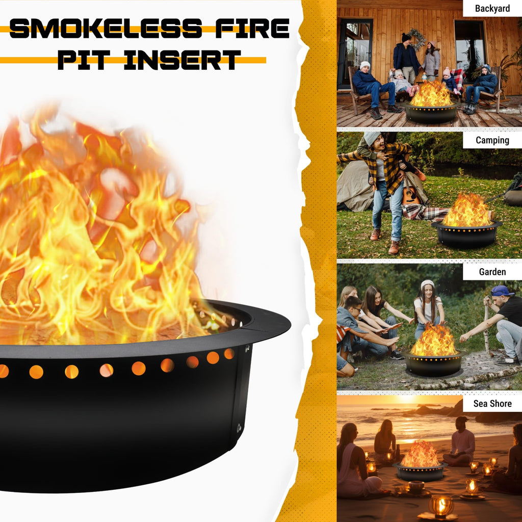 45" x 39" Smokeless Fire Pit Ring - Portable Steel Liner