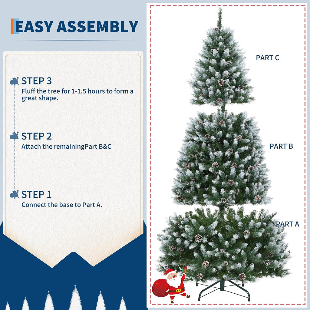 Pre-Lit Artificial Christmas Tree with 900 Warm White LEDs, Mixed Pinecone Decor, Sturdy Metal Base - Green