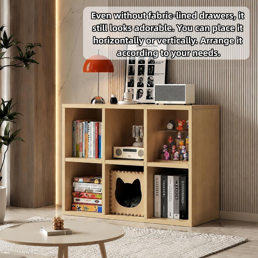 Solid Wood 8-Compartment Storage Shelving Unit, Wooden Open-Style Double-Tier Floor-Standing Low Bookcase