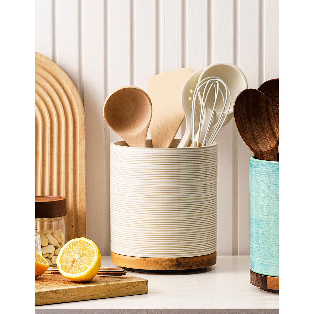 Utensil Holder, 360° Rotating Extra Large Ceramic Kitchen Utensil Holder for Countertop, 7.3" Cooking Utensil Crocks