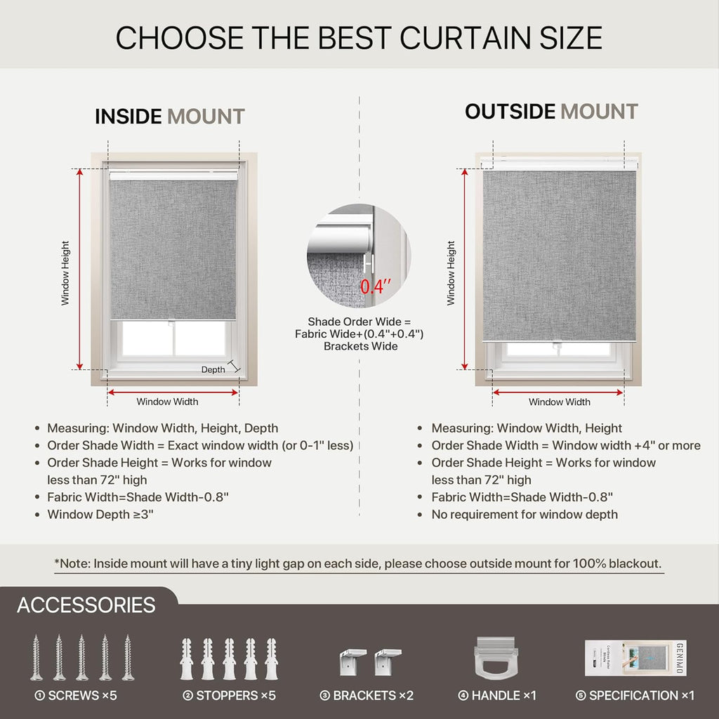 100% Blackout Roller Window Shades, Window Blinds Cordless with Thermal Insulated, UV Protection Fabric, Mini French