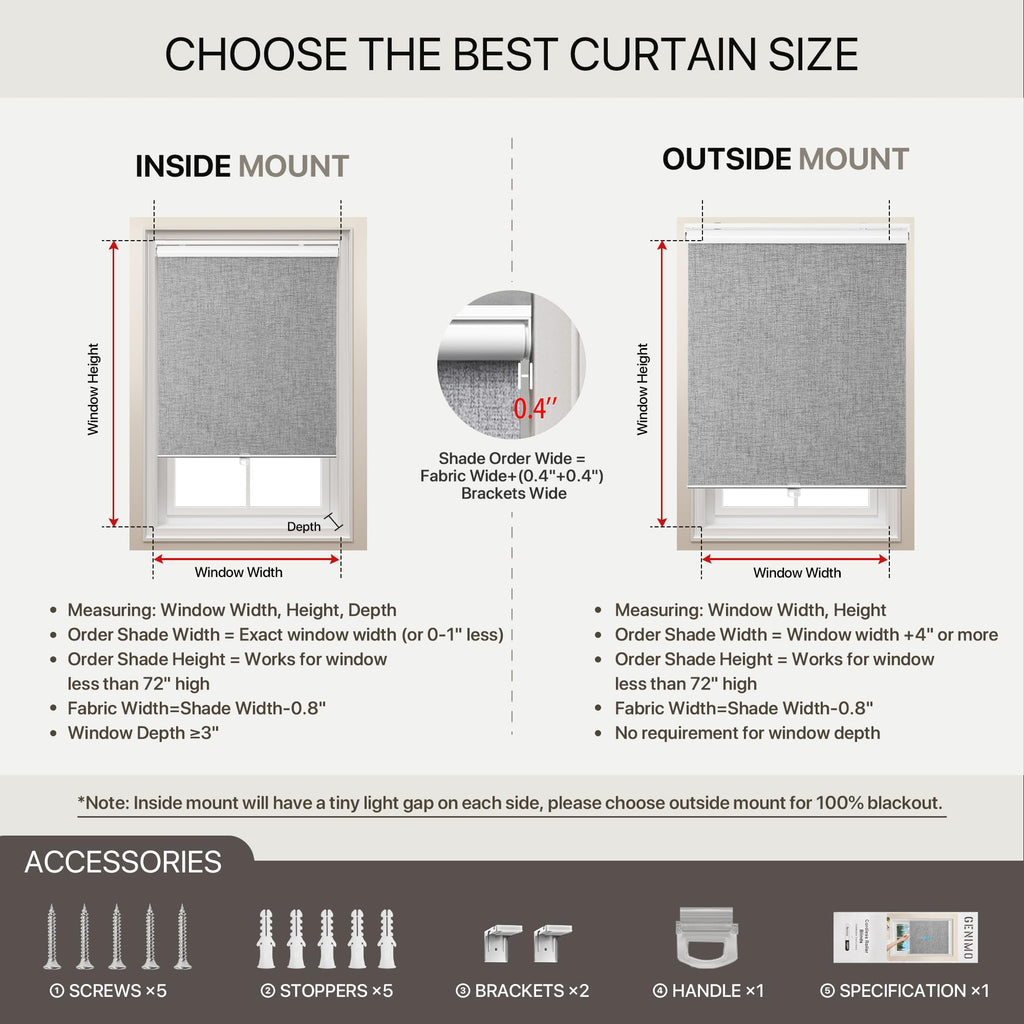 Cordless Blackout Roller Shades, Grey