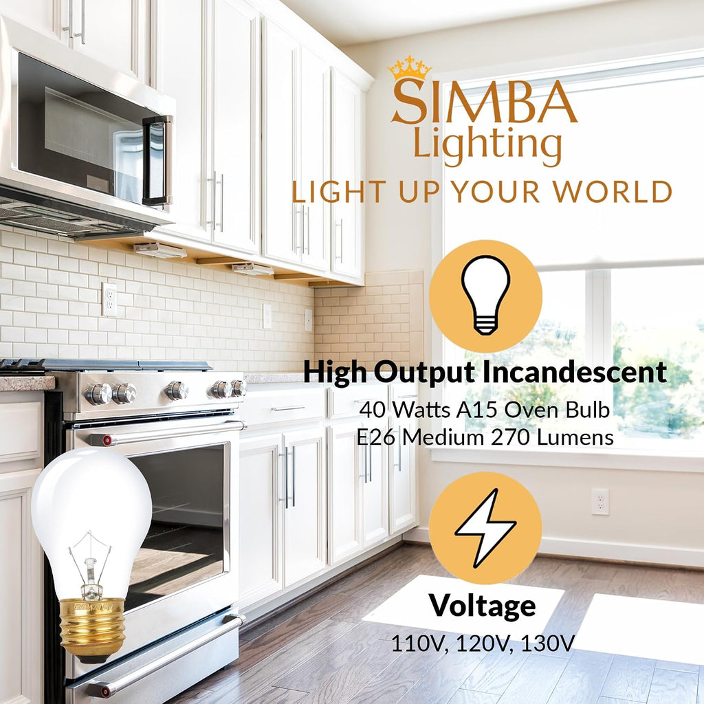 Oven Light Bulb 300°C/572°F Rated A15 40W E26 2700K, 4 Pack