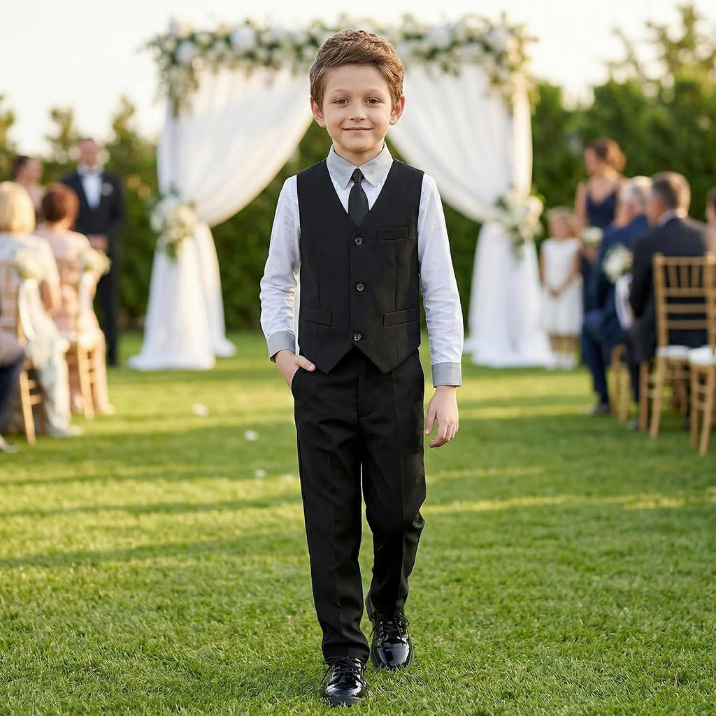 Boys 4 Pieces Suits Slim Fit Kids Vest Pants Sets Formal Dresswear for Boy
