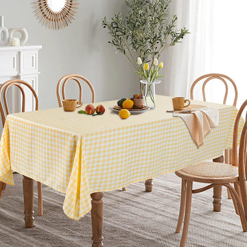 Yellow Gingham Tablecloth 54x70in, Cotton Blend Rectangle