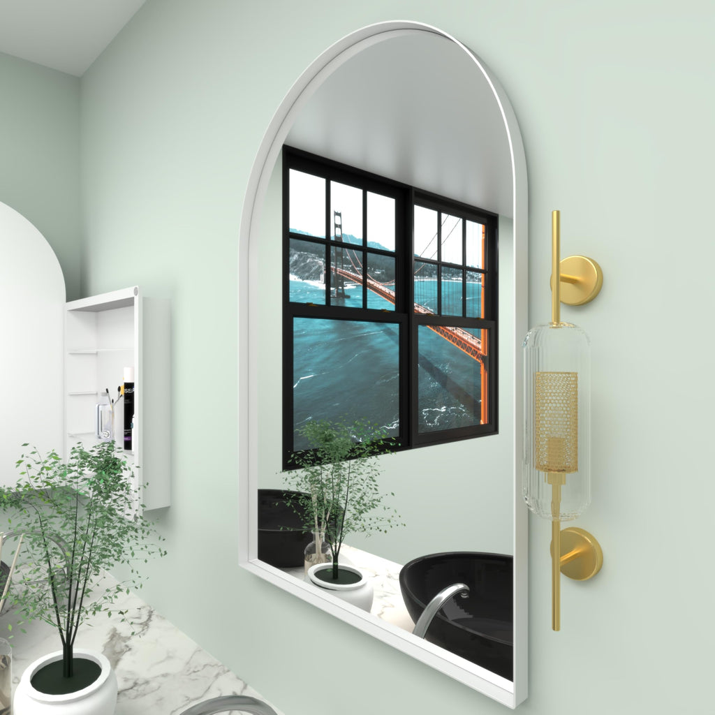 24" WX36 H Farmhouse Framed Medicine Cabinet with Mirror, Matte White Finish, Recessed or Surface Mount, Adjustable